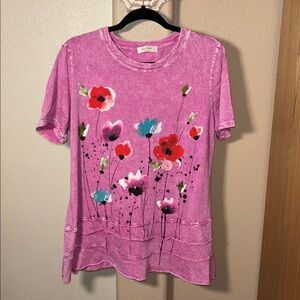 Jess & Jane mineral washed A-line tunic with a floral print large